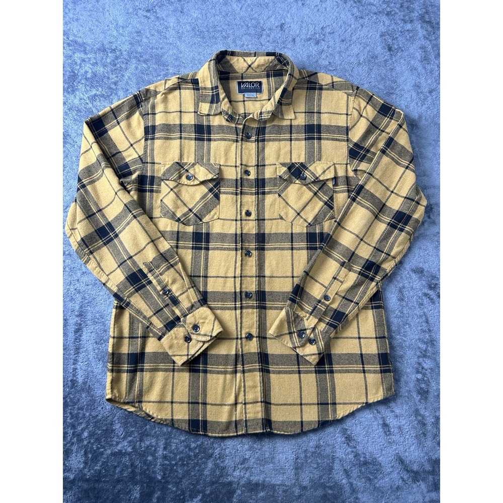 Valor Collective Yellow Plaid Flannel Shirt Mens M Button Up Grunge Gorpcore